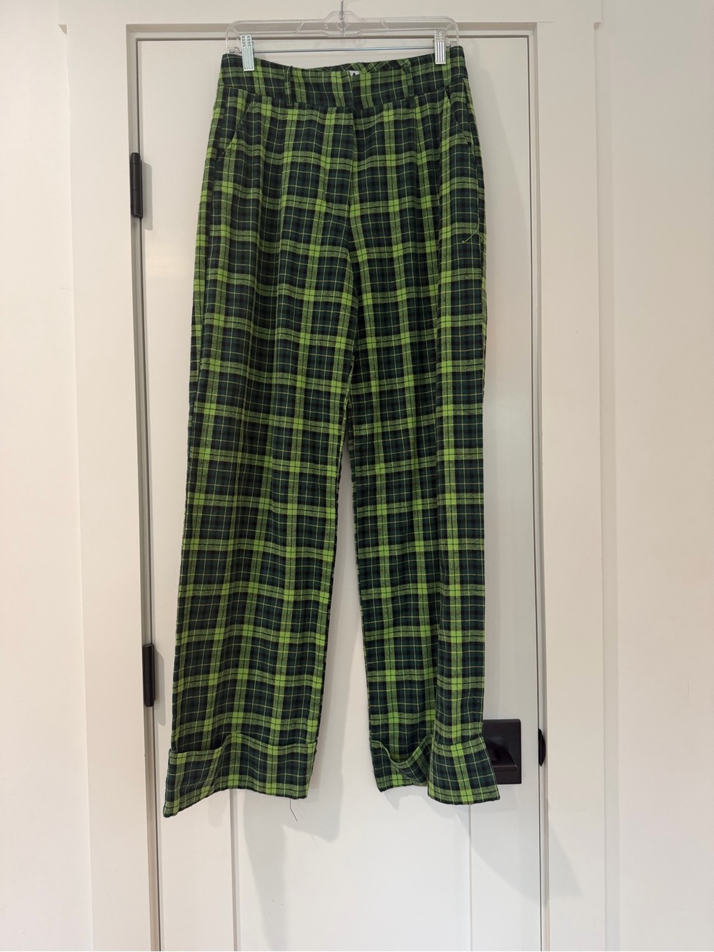 I.AM.GIA Green and Black Plaid Wide-Leg Pants